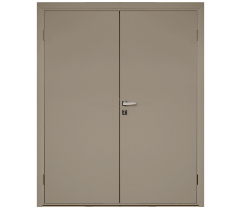 Влагостойкая дверь ПВХ EtaDoor глухая цвет мокко двухстворчатая с алюминиевой кромкой