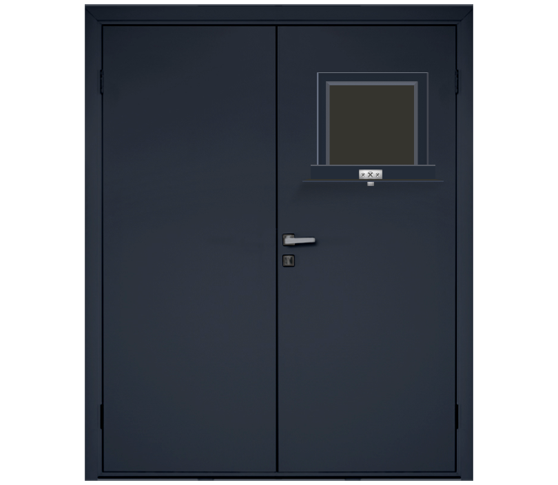 Влагостойкая дверь ПВХ EtaDoor с передаточным окном цвет антрацит двухстворчатая с алюминиевой кромкой