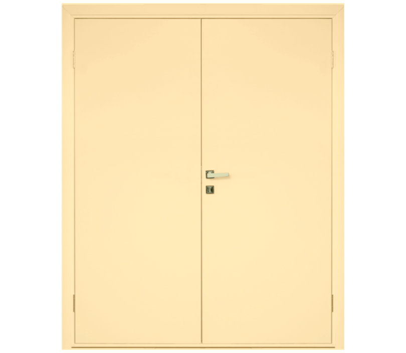 Влагостойкая дверь ПВХ EtaDoor глухая ванильная двухстворчатая с алюминиевой кромкой