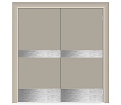 Влагостойкая дверь ПВХ EtaDoor глухая бежевая маятниковая двухстворчатая с отбойной пластиной