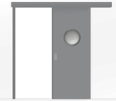 Влагостойкая раздвижная одностворчатая дверь ПВХ с иллюминатором серая