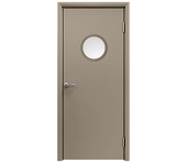 Влагостойкая дверь ПВХ EtaDoor с иллюминатором цвет мокко одностворчатая с ПВХ кромкой